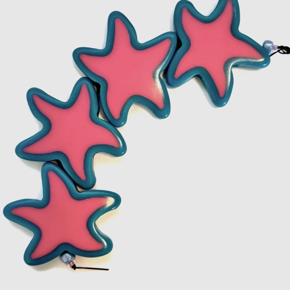 $1 Clearance Large Pink & Blue Resin Starfish Beads 30mm x 35mm x 5.5mm (4)